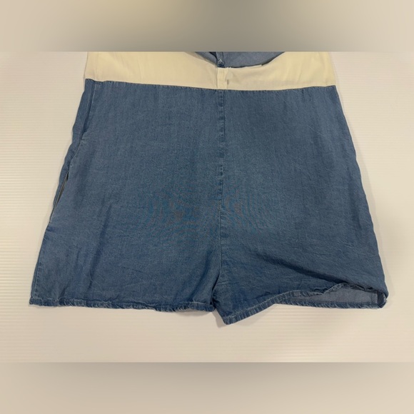 Zara Women's Blue Chambray Cold Shoulder Pockets Tunic Dress Romper Size M - Picture 6 of 11